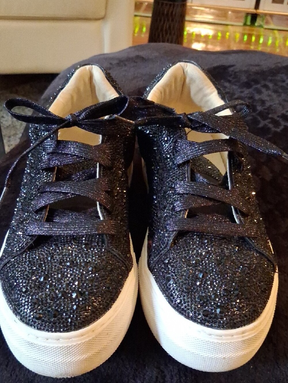 Betsey Johnson Black Glitter Platform Lace-Up Women's Sneakers with White Sole - Picture 6 of 6